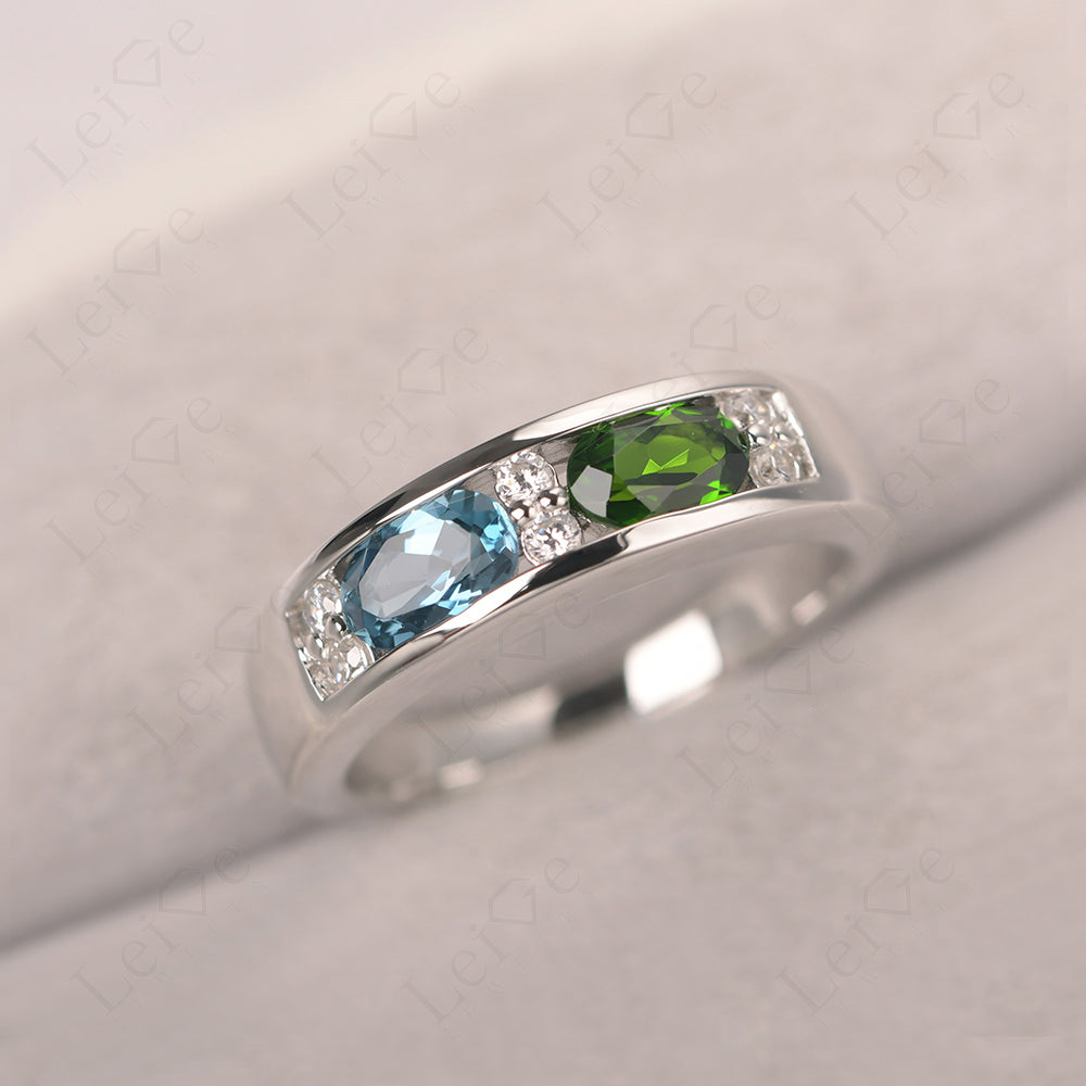Oval Cut Diopside And London Blue Topaz Toi Et Moi Wide Band Ring