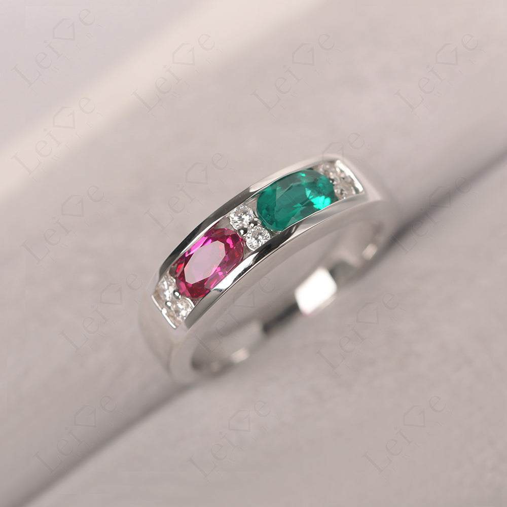 Oval Cut Emerald And Ruby Toi Et Moi Wide Band Ring