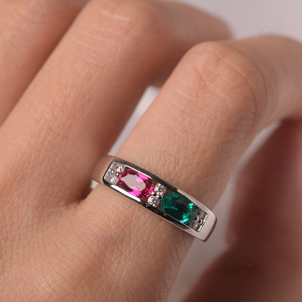 Oval Cut Emerald And Ruby Toi Et Moi Wide Band Ring