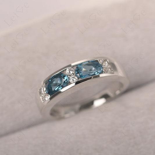 Oval Cut London Blue Topaz Toi Et Moi Wide Band Ring