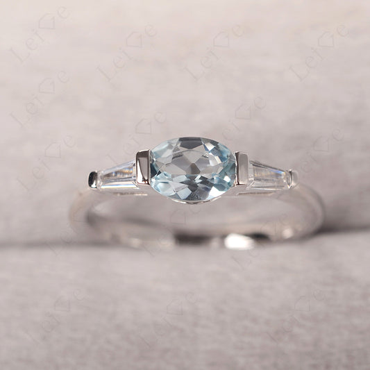 Oval Cut Aquamarine East West Engagement Ring