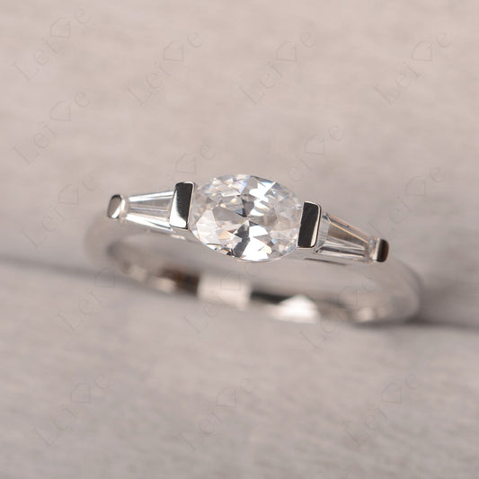 Oval Cut Cubic Zirconia East West Engagement Ring