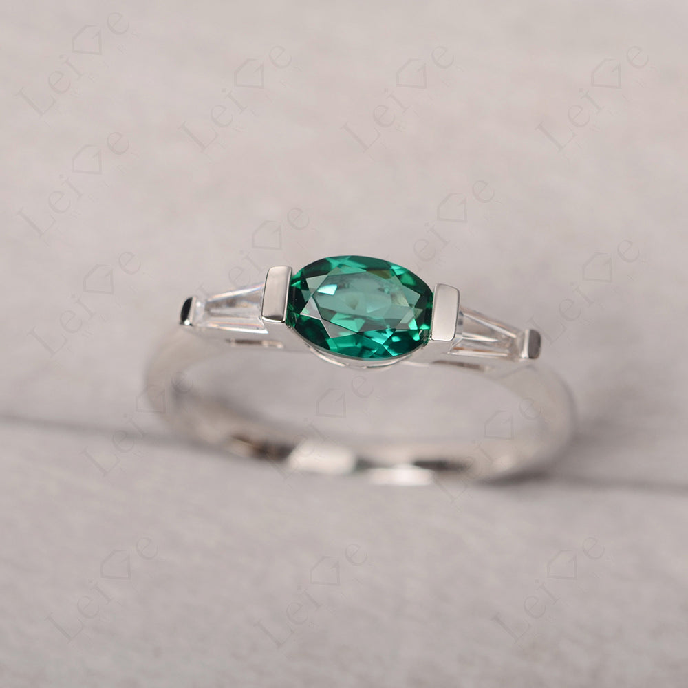 Oval Cut Emerald East West Engagement Ring