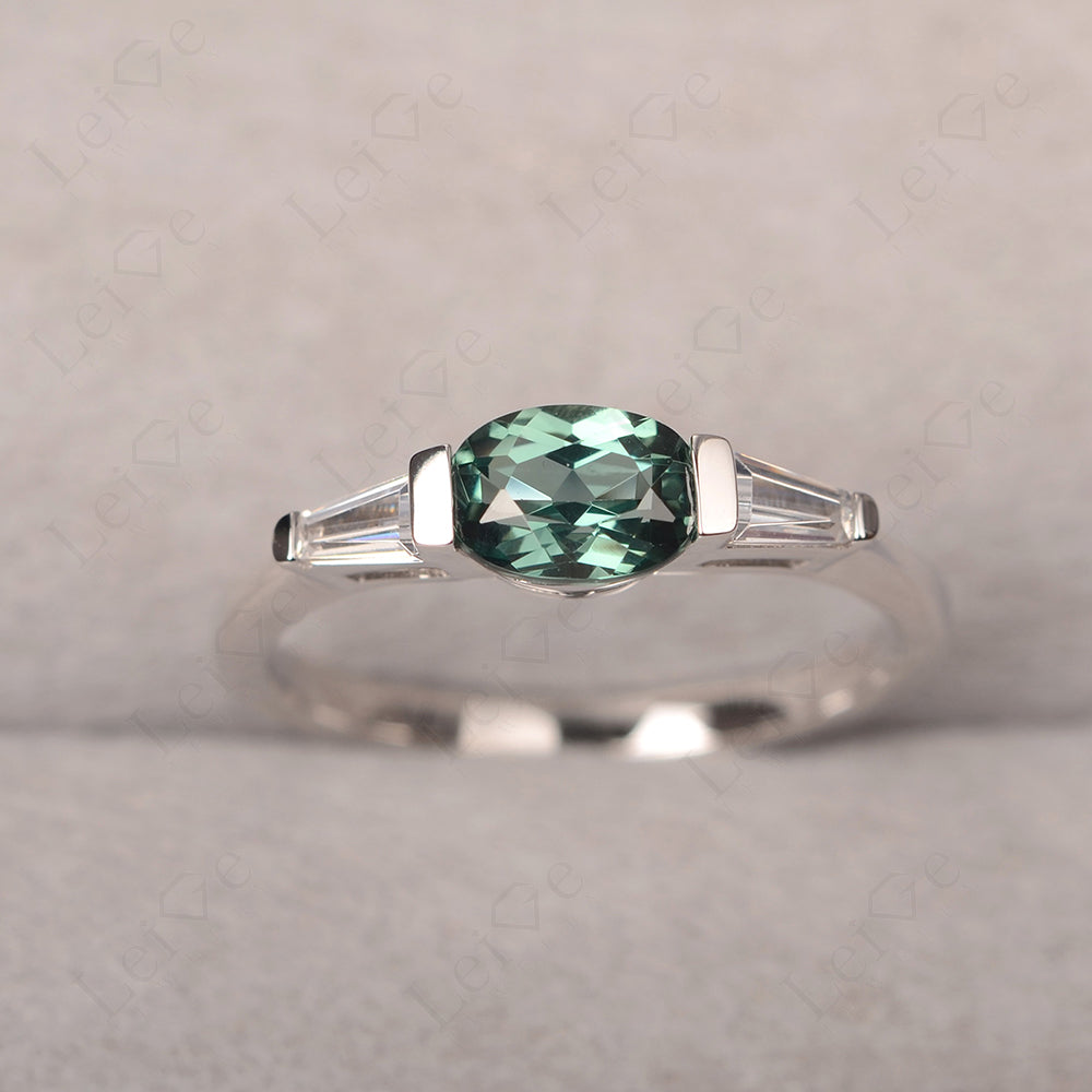 Oval Cut Green Sapphire East West Engagement Ring