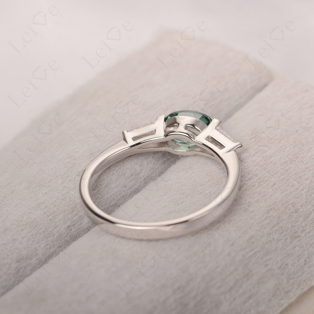 Oval Cut Green Sapphire East West Engagement Ring