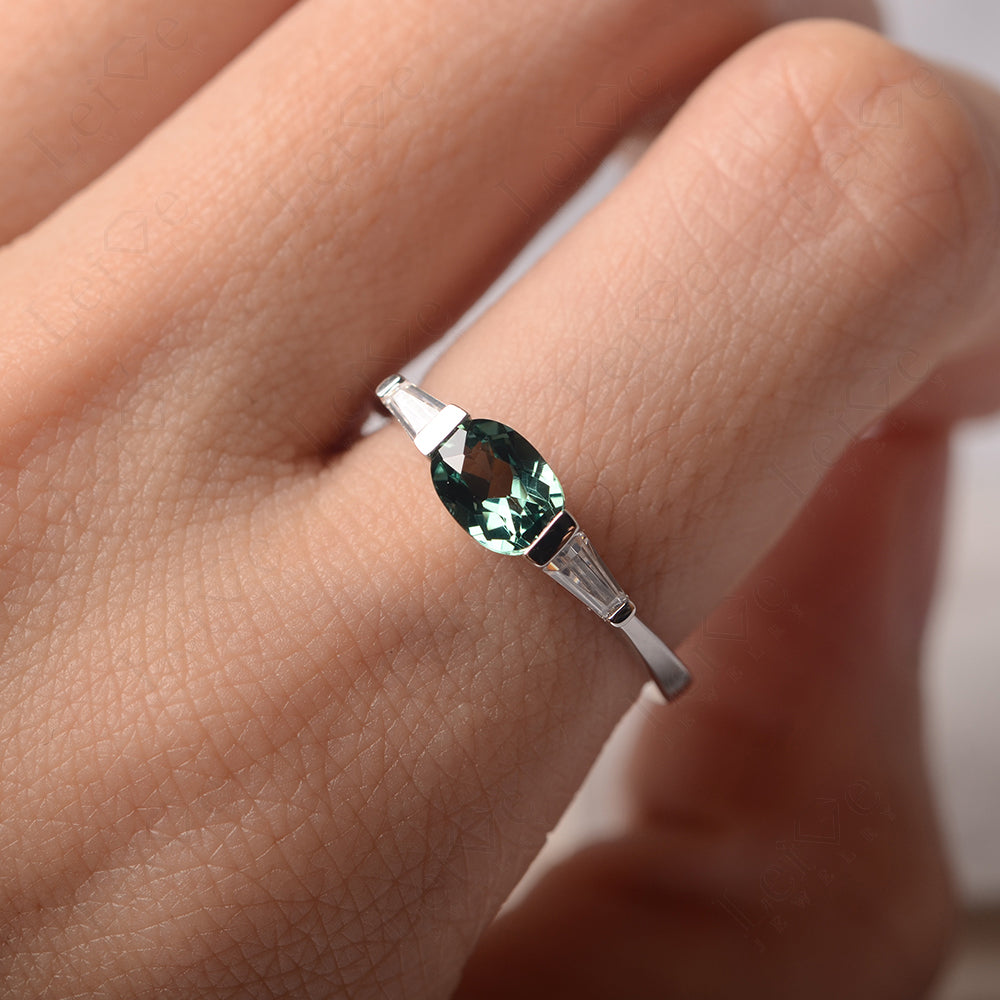 Oval Cut Green Sapphire East West Engagement Ring