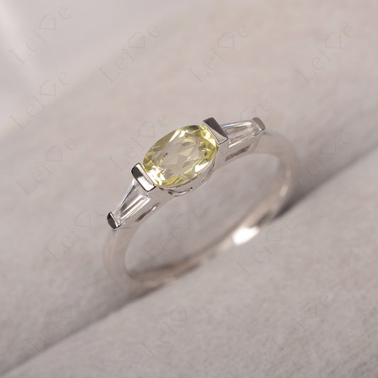 Oval Cut Lemon Quartz East West Engagement Ring
