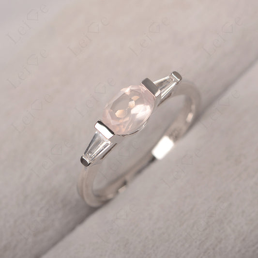 Oval Cut Rose Quartz East West Engagement Ring