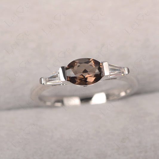 Oval Cut Smoky Quartz East West Engagement Ring