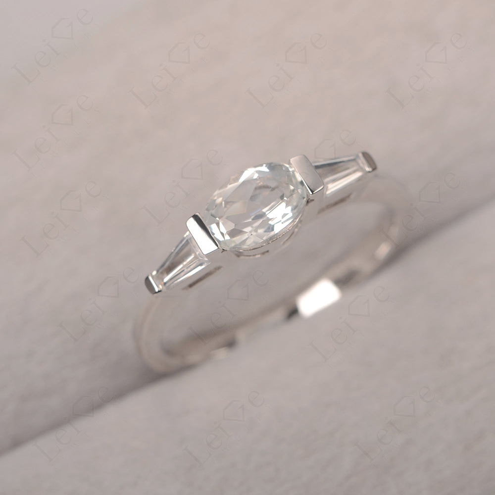 Oval Cut White Topaz East West Engagement Ring
