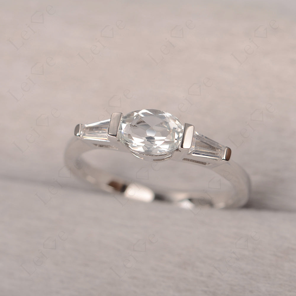 Oval Cut White Topaz East West Engagement Ring