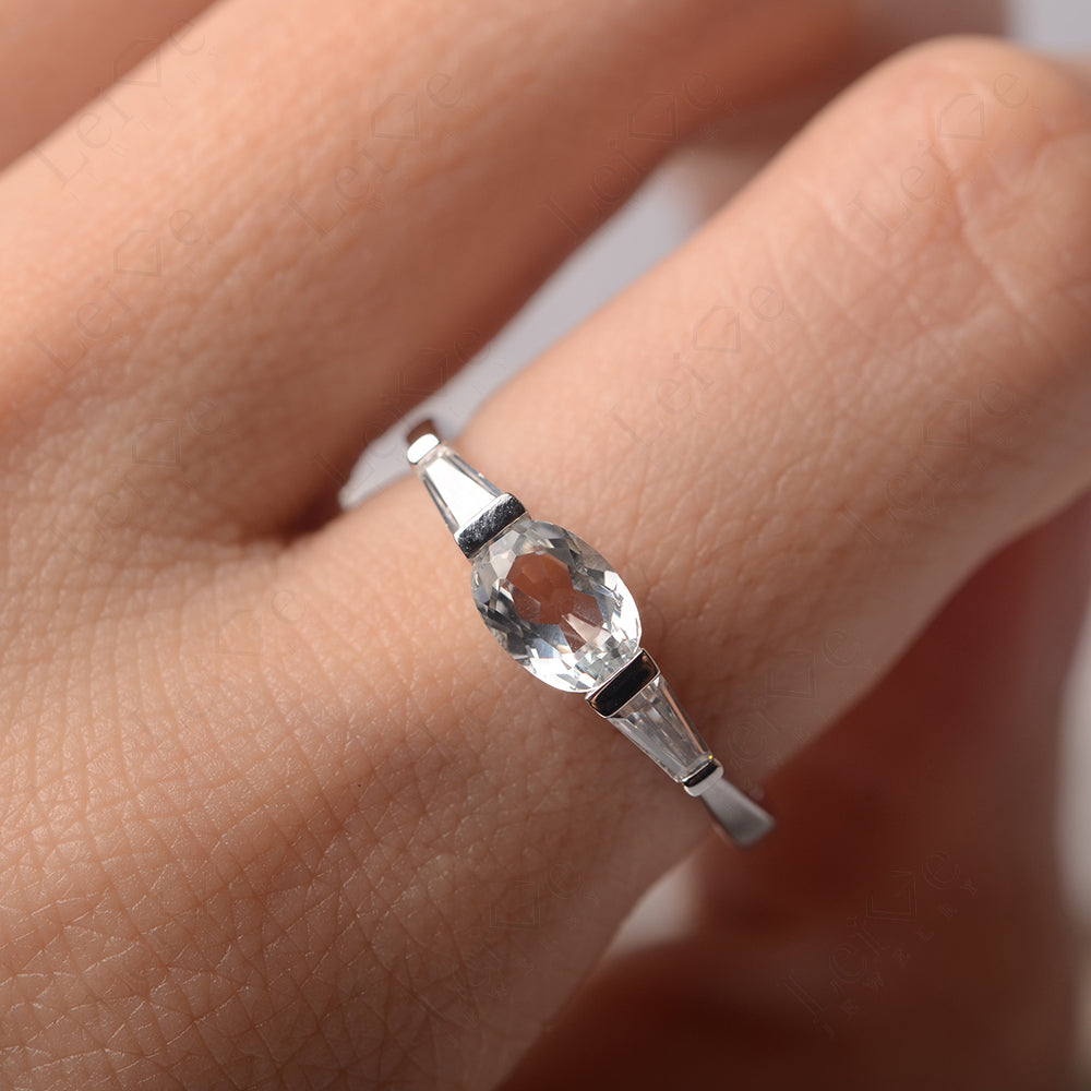 Oval Cut White Topaz East West Engagement Ring