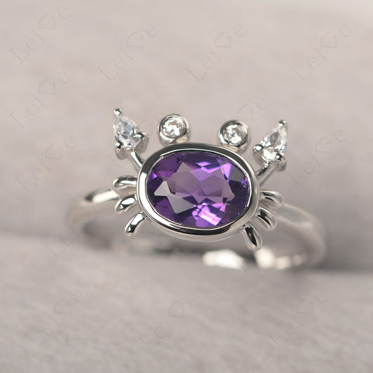 Oval Shape Bezel Set Amethyst Crab Rings