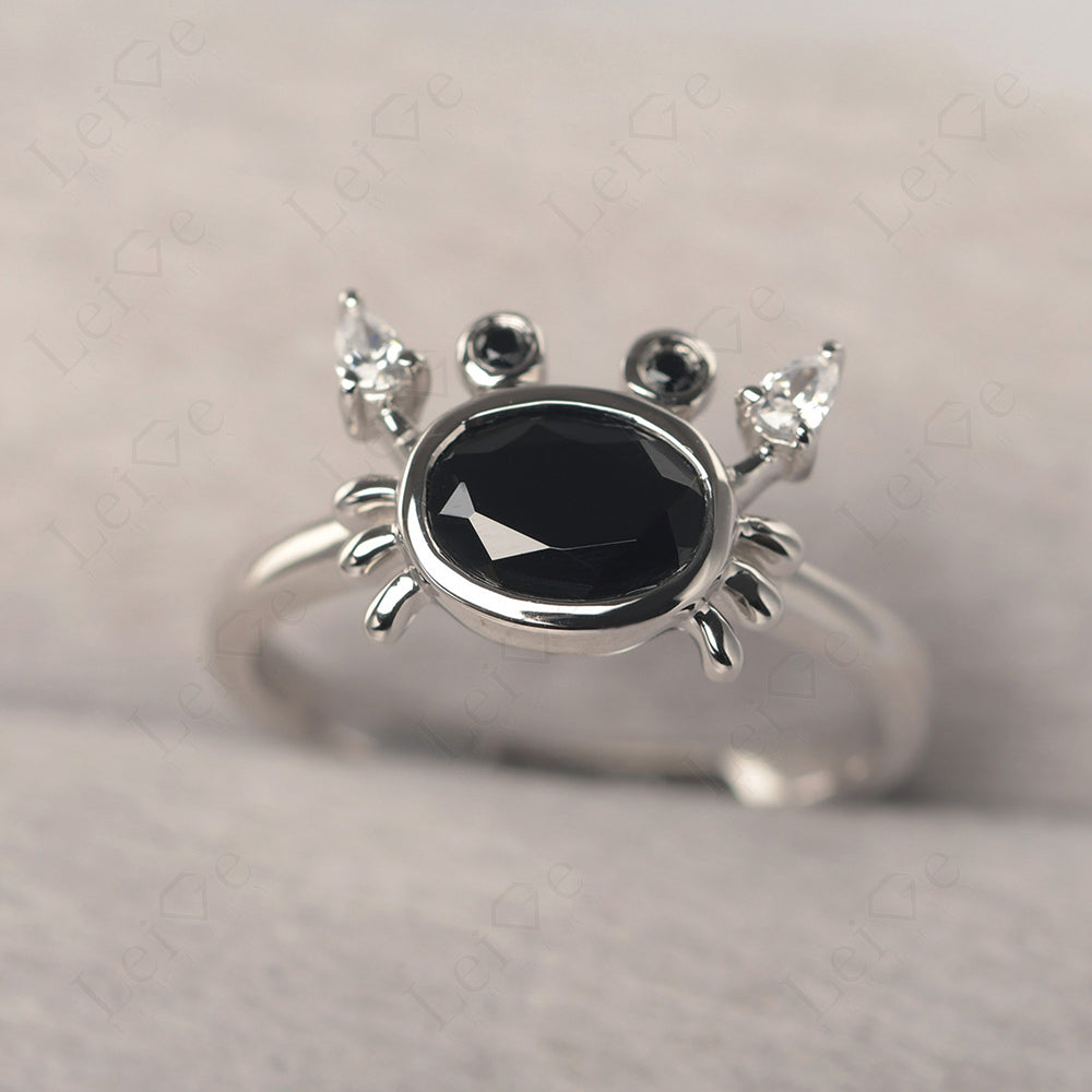 Oval Shape Bezel Set Black Spinel Crab Rings