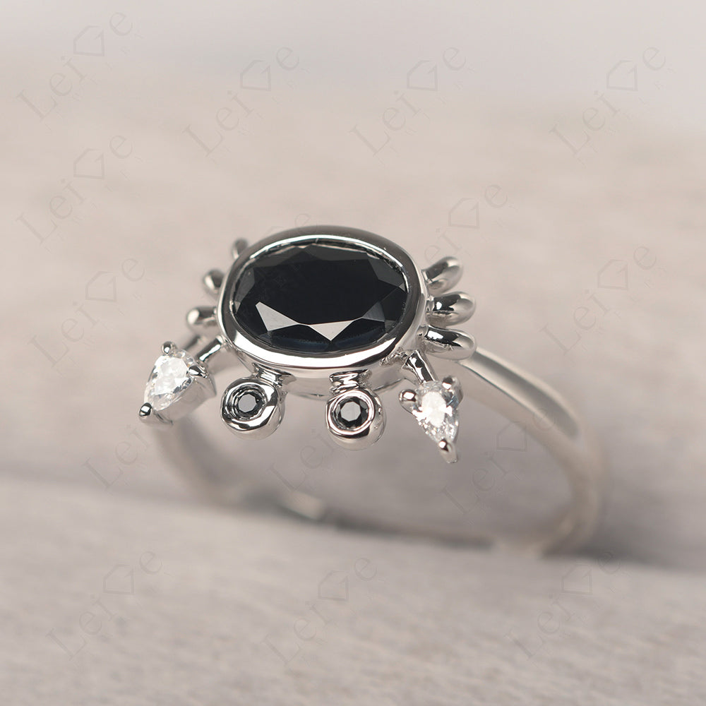 Oval Shape Bezel Set Black Spinel Crab Rings