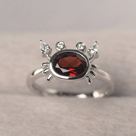 Oval Shape Bezel Set Garnet Crab Rings