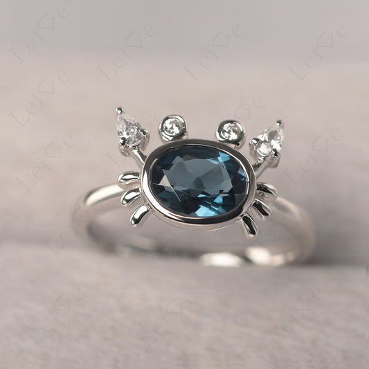 Oval Shape Bezel Set London Blue Topaz Crab Rings