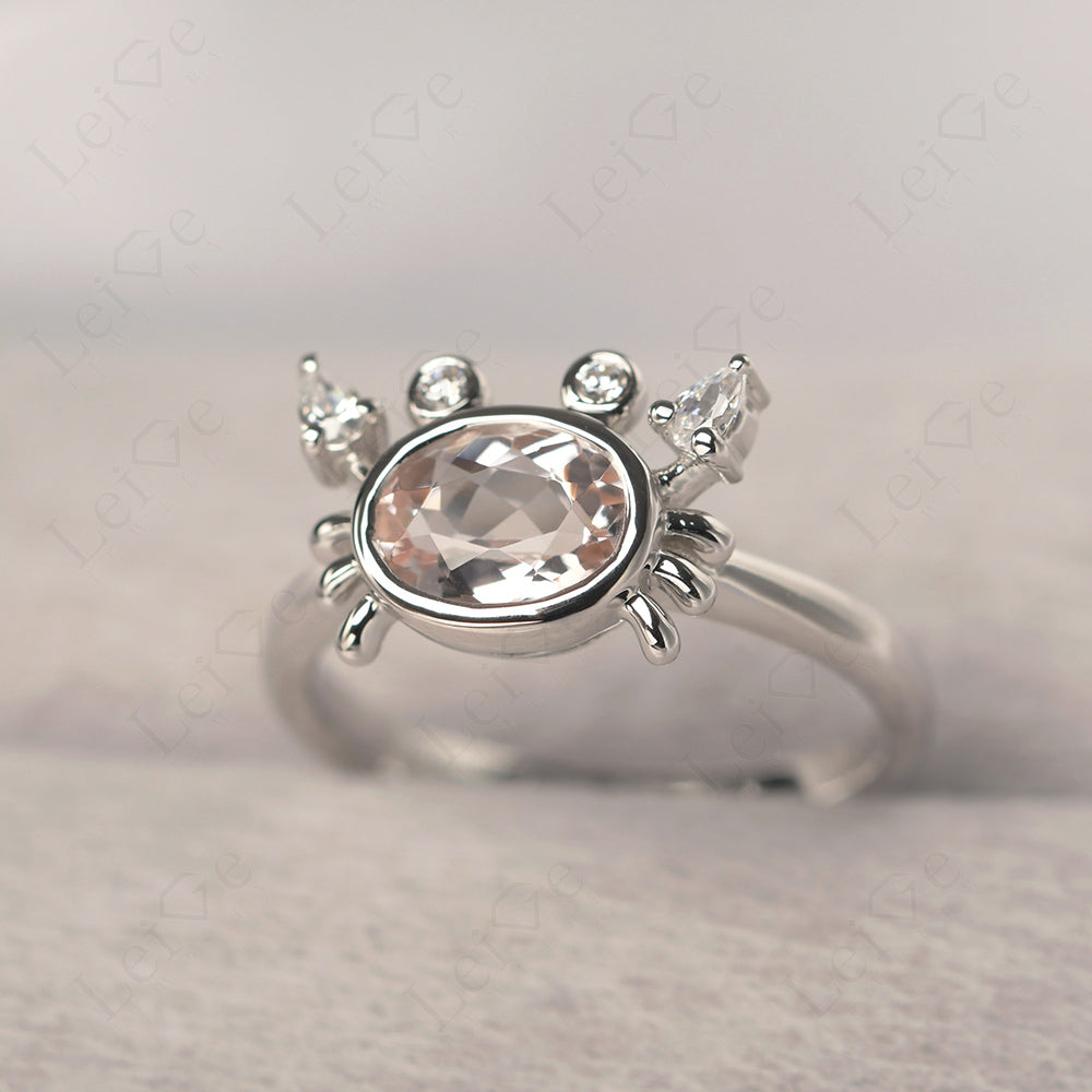 Oval Shape Bezel Set Morganite Crab Rings