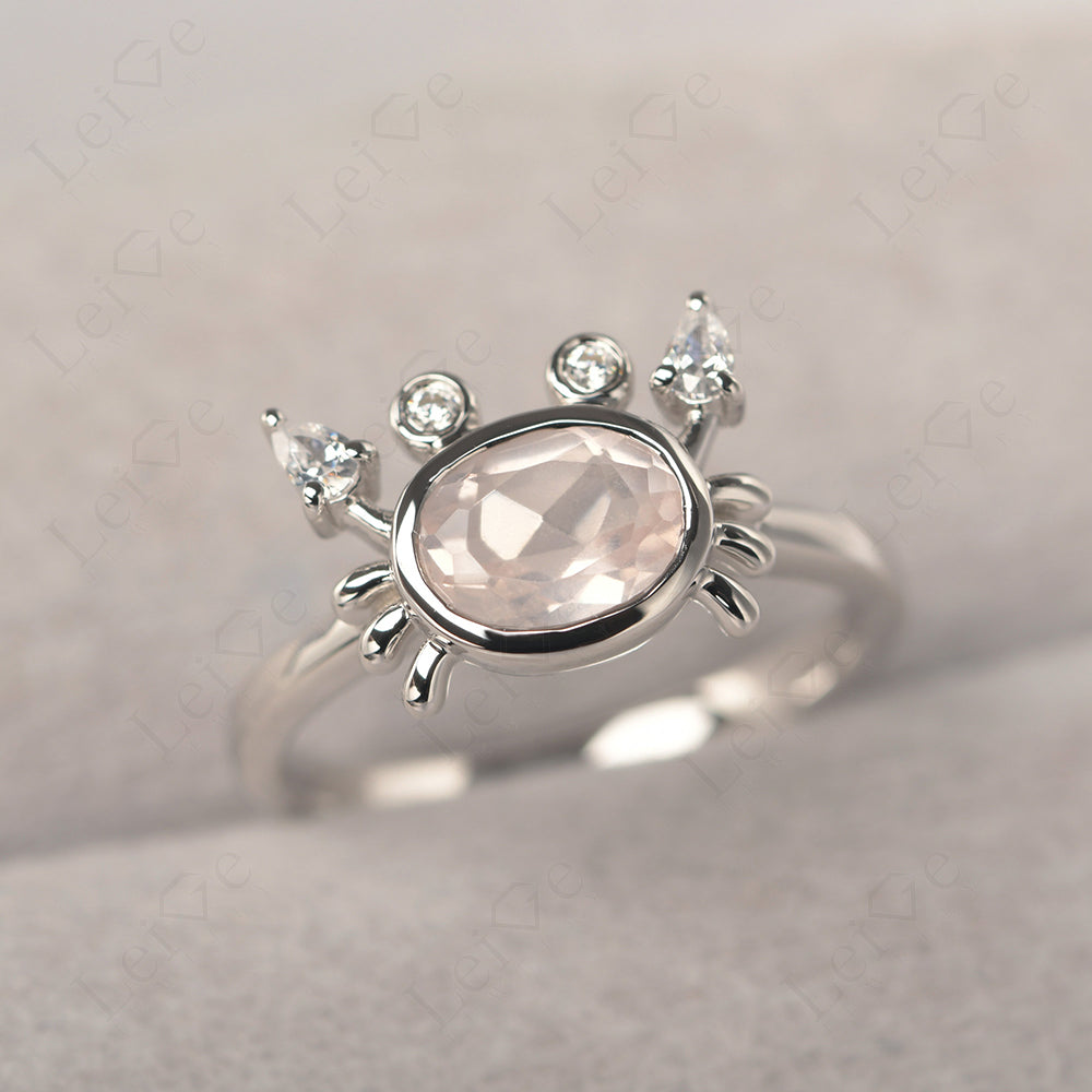 Oval Shape Bezel Set Rose Quartz Crab Rings