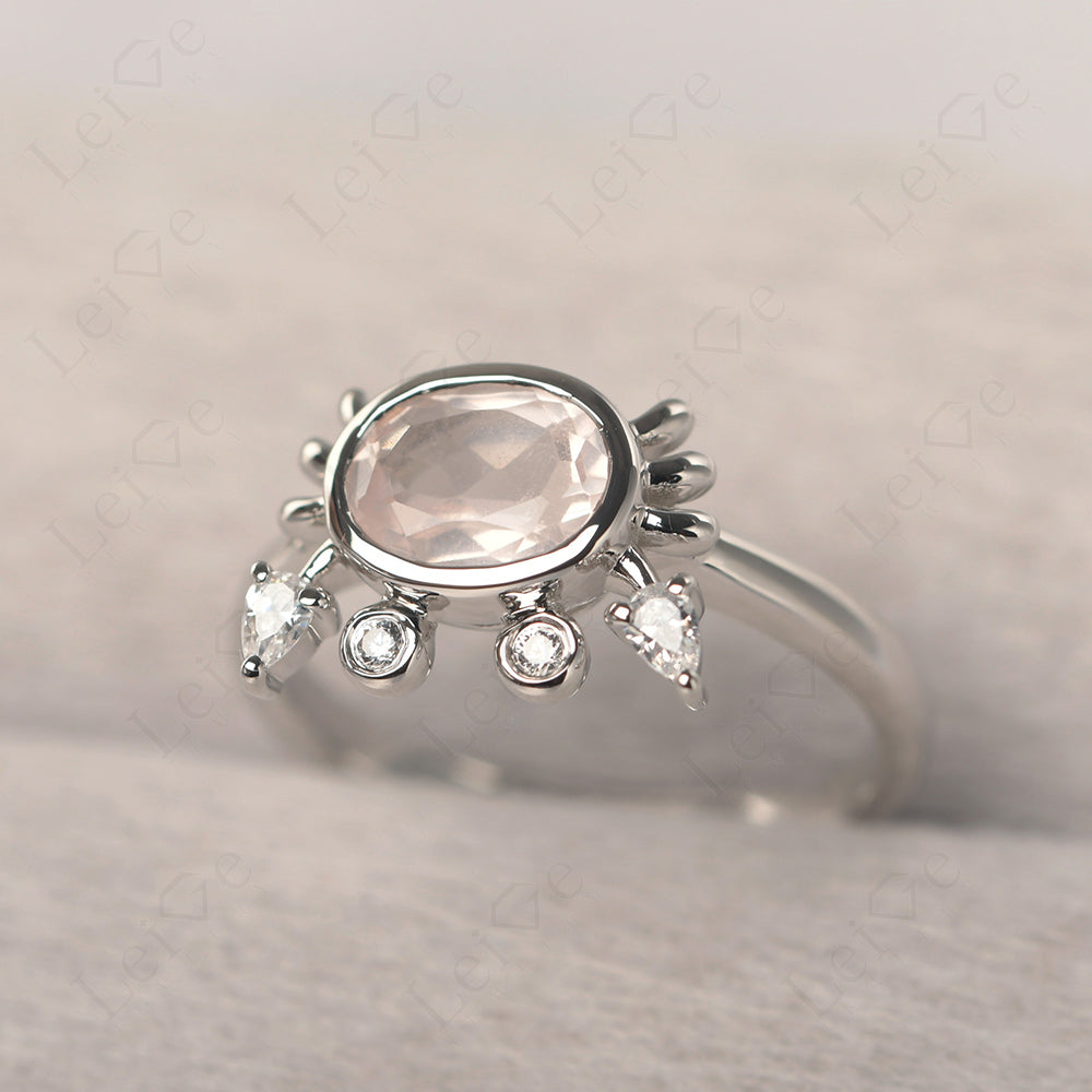 Oval Shape Bezel Set Rose Quartz Crab Rings