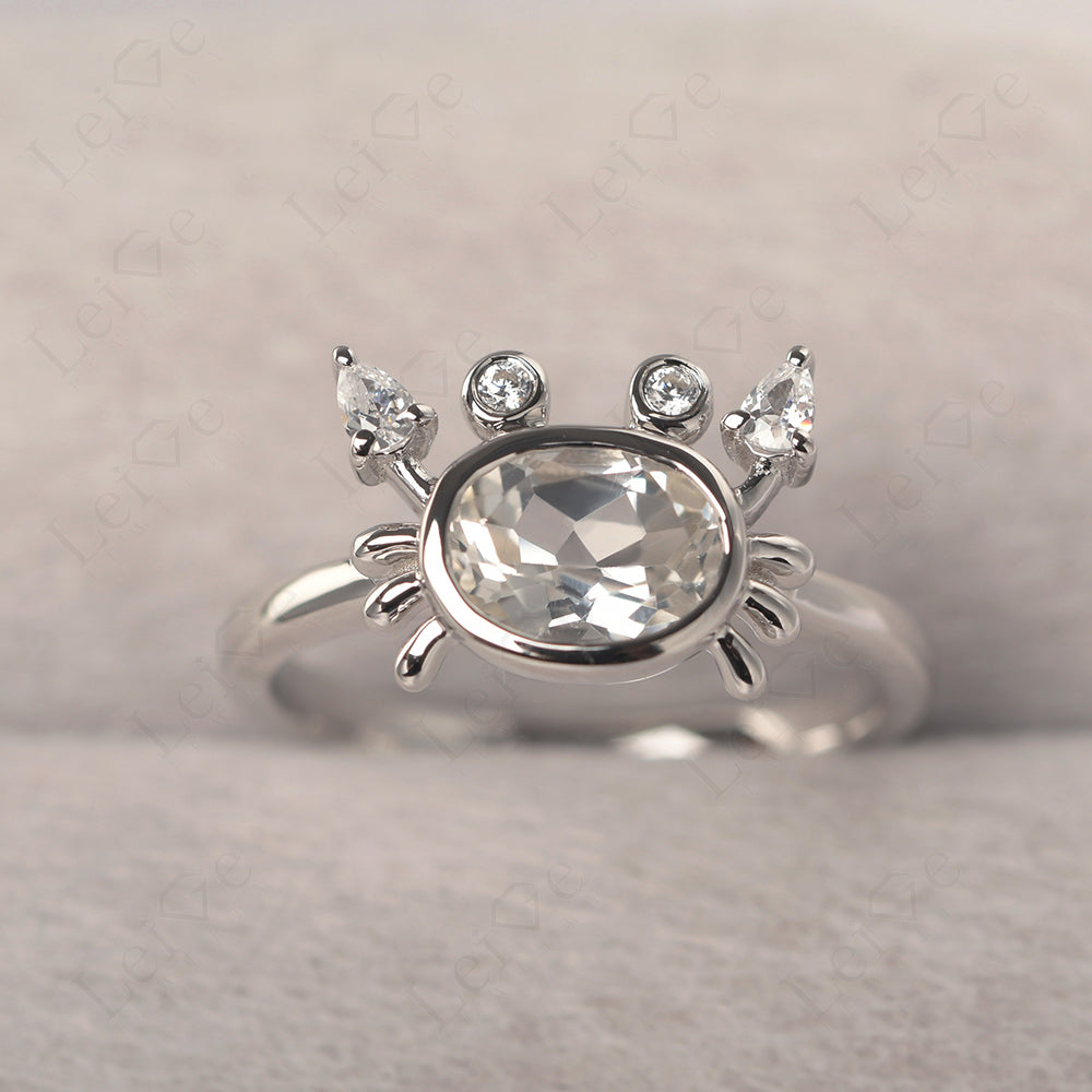 Oval Shape Bezel Set White Topaz Crab Rings