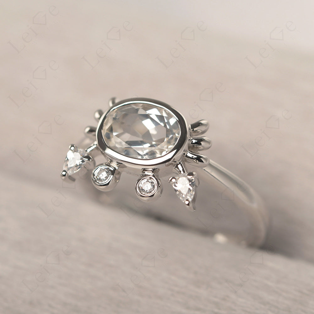 Oval Shape Bezel Set White Topaz Crab Rings
