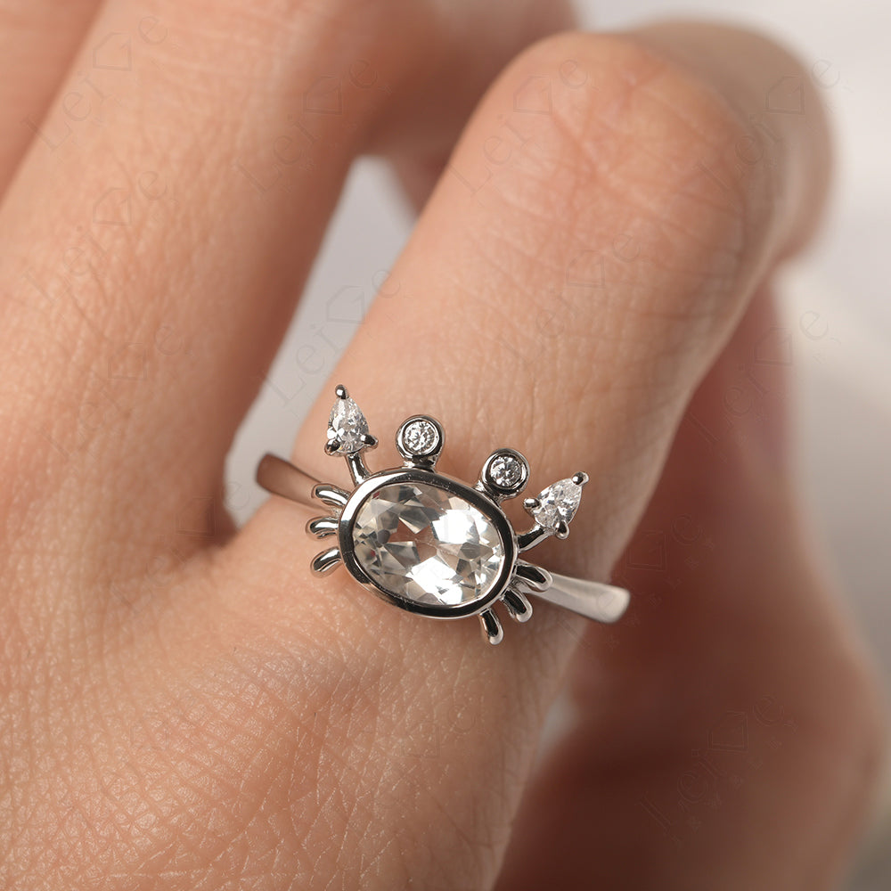 Oval Shape Bezel Set White Topaz Crab Rings