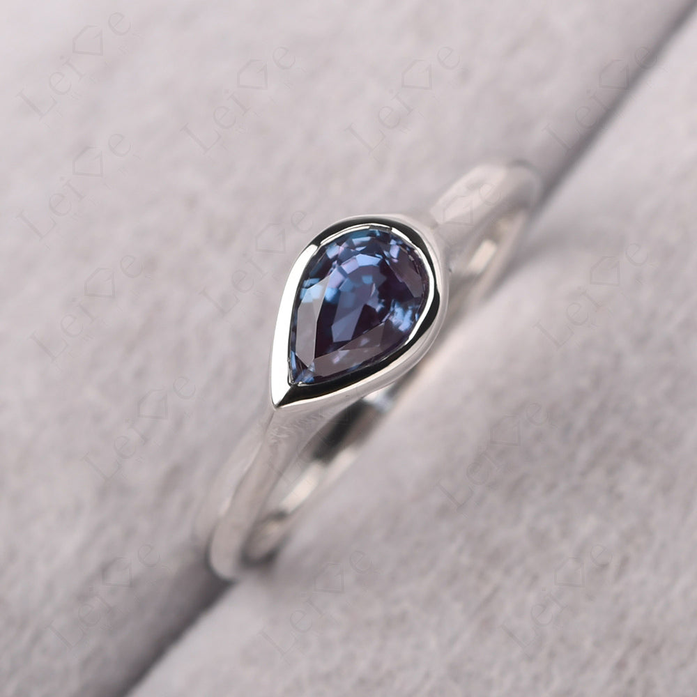 Horizontal Pear Alexandrite Engagement Ring