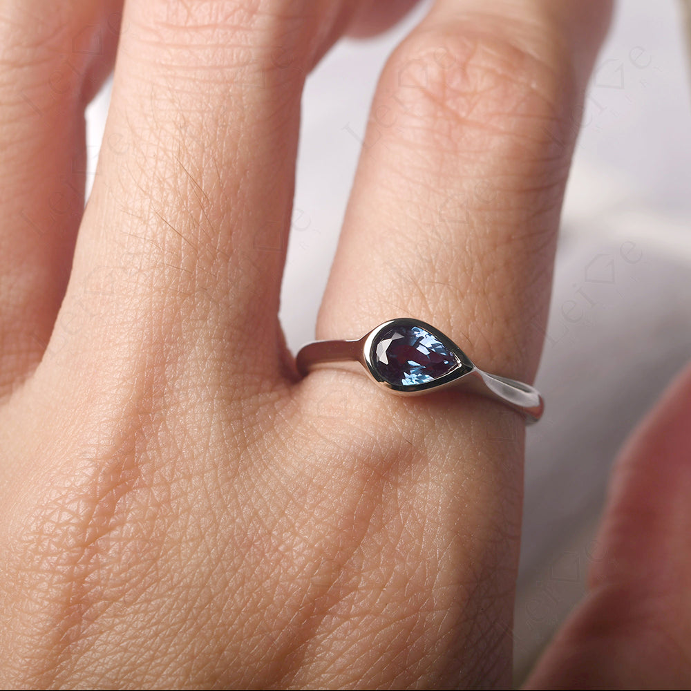 Horizontal Pear Alexandrite Engagement Ring