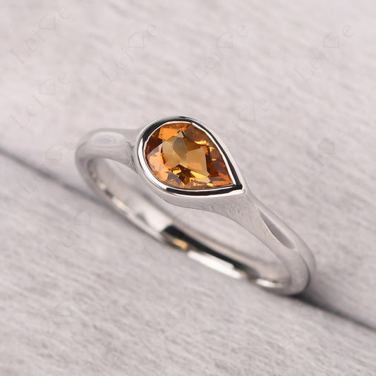 Horizontal Pear Citrine Engagement Ring