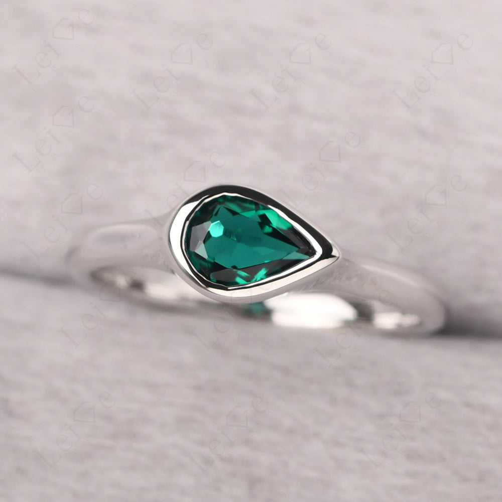 Horizontal Pear Emerald Engagement Ring