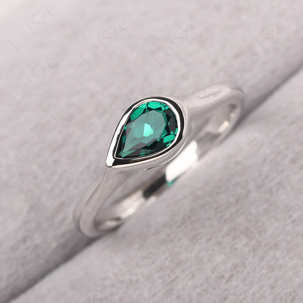 Horizontal Pear Emerald Engagement Ring