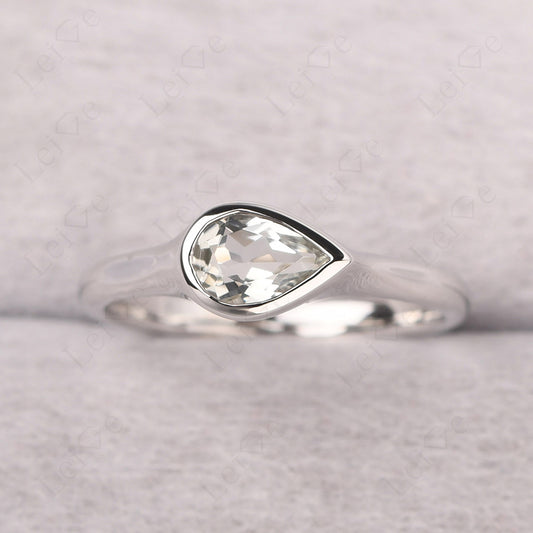 Horizontal Pear Green Amethyst Engagement Ring