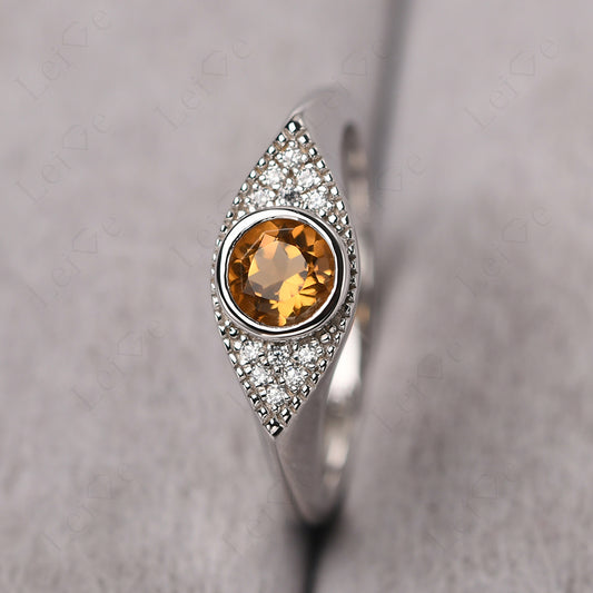 Citrine Ring Evil Eye Ring Yellow Gold