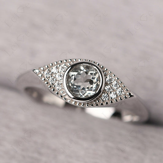 Green Amethyst Ring Evil Eye Ring Yellow Gold