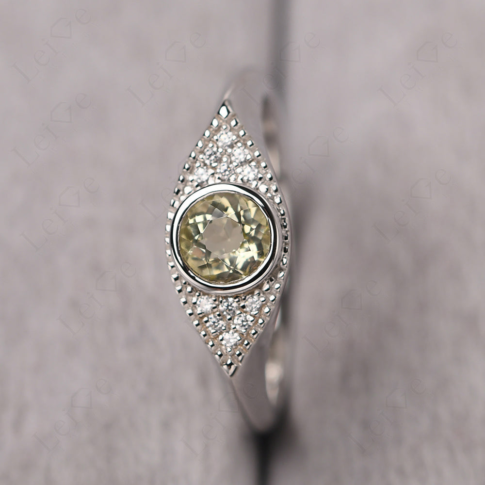 Lemon Quartz Ring Evil Eye Ring Yellow Gold