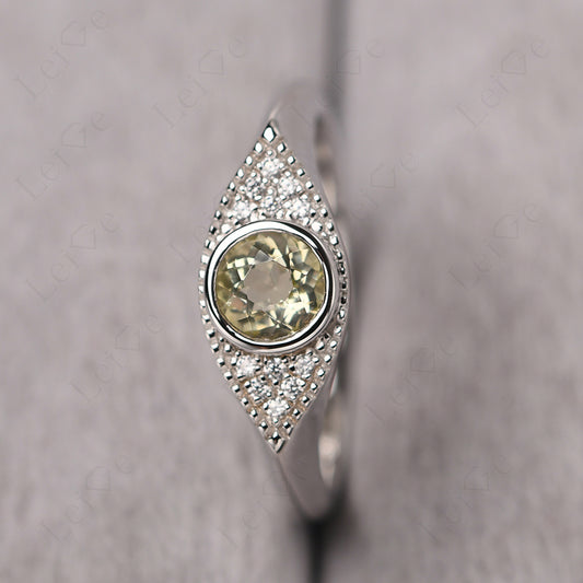 Lemon Quartz Ring Evil Eye Ring Yellow Gold