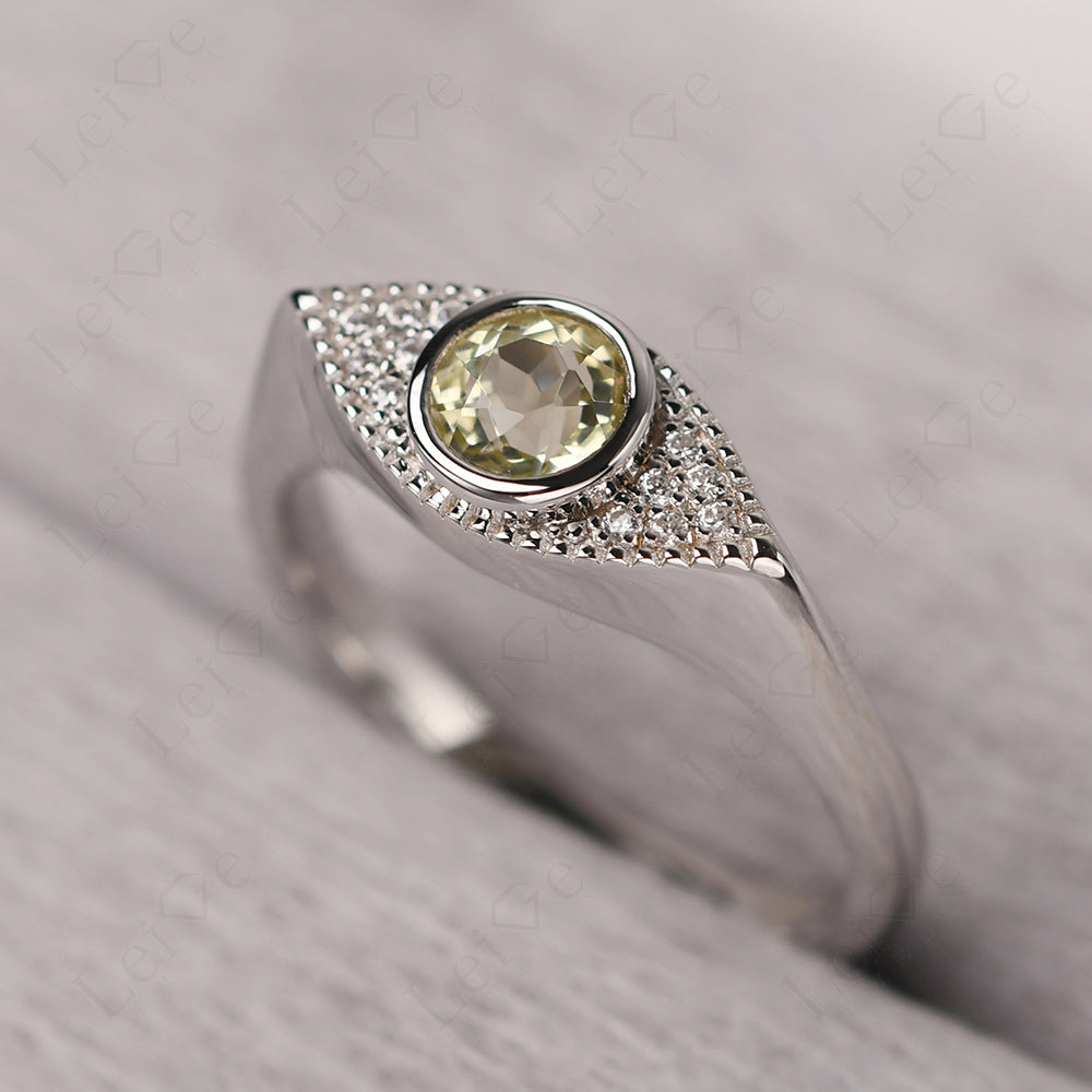 Lemon Quartz Ring Evil Eye Ring Yellow Gold