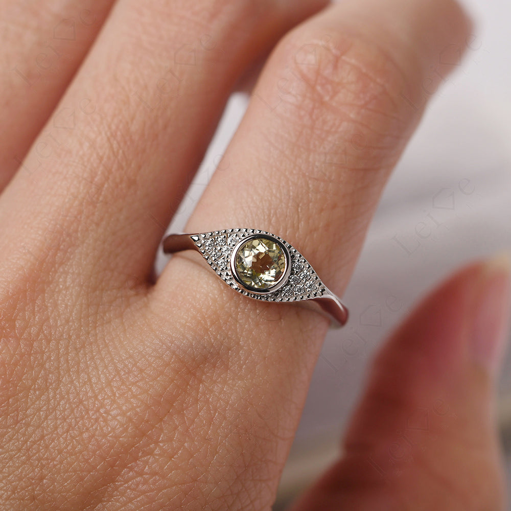 Lemon Quartz Ring Evil Eye Ring Yellow Gold