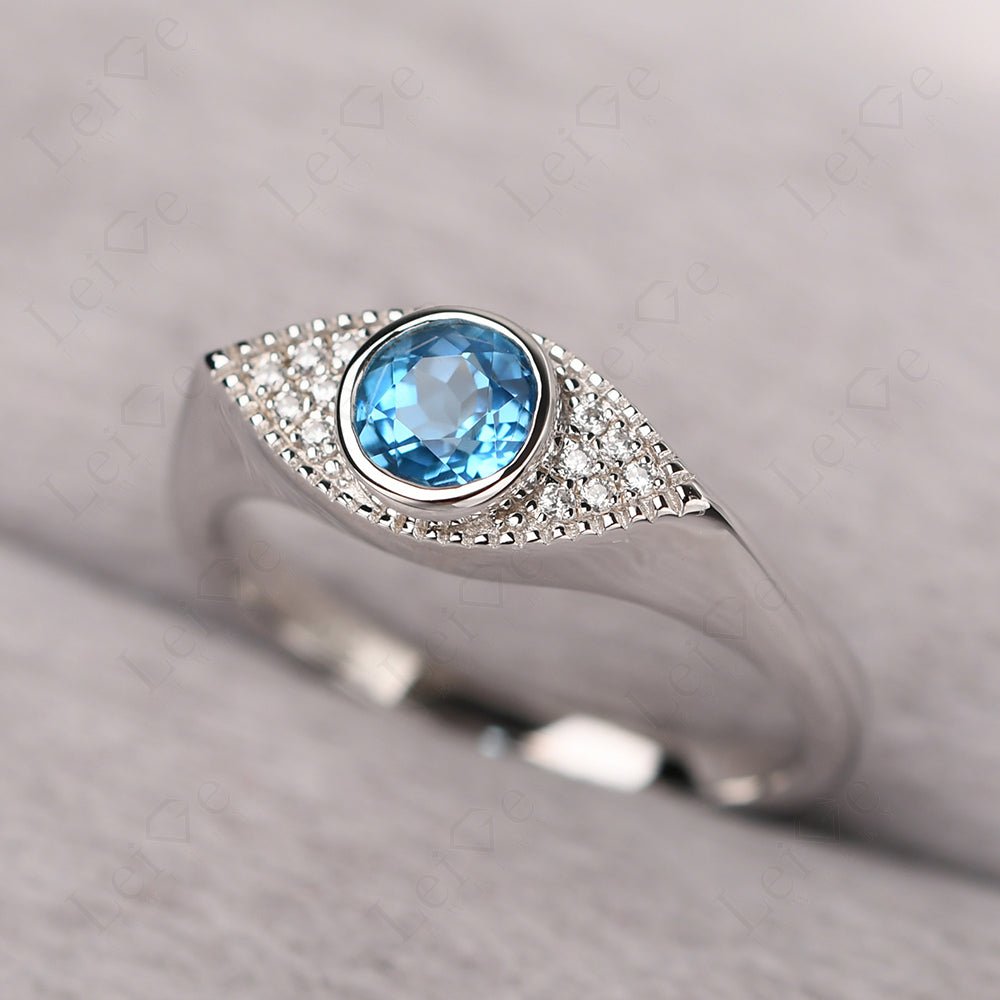 Swiss Blue Topaz Ring Evil Eye Ring Yellow Gold