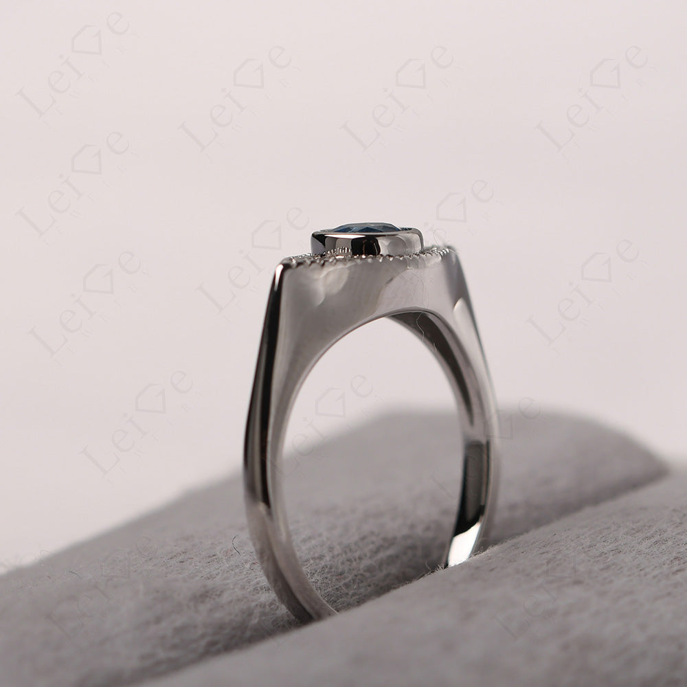 Swiss Blue Topaz Ring Evil Eye Ring Yellow Gold