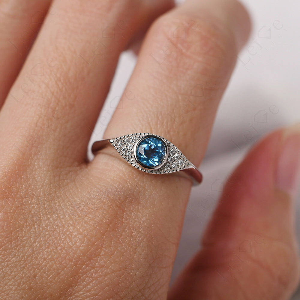 Swiss Blue Topaz Ring Evil Eye Ring Yellow Gold