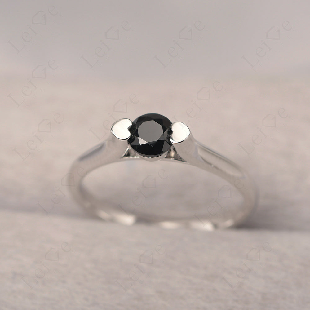 Dainty Black Spinel Ring Solitaire Engagement Ring