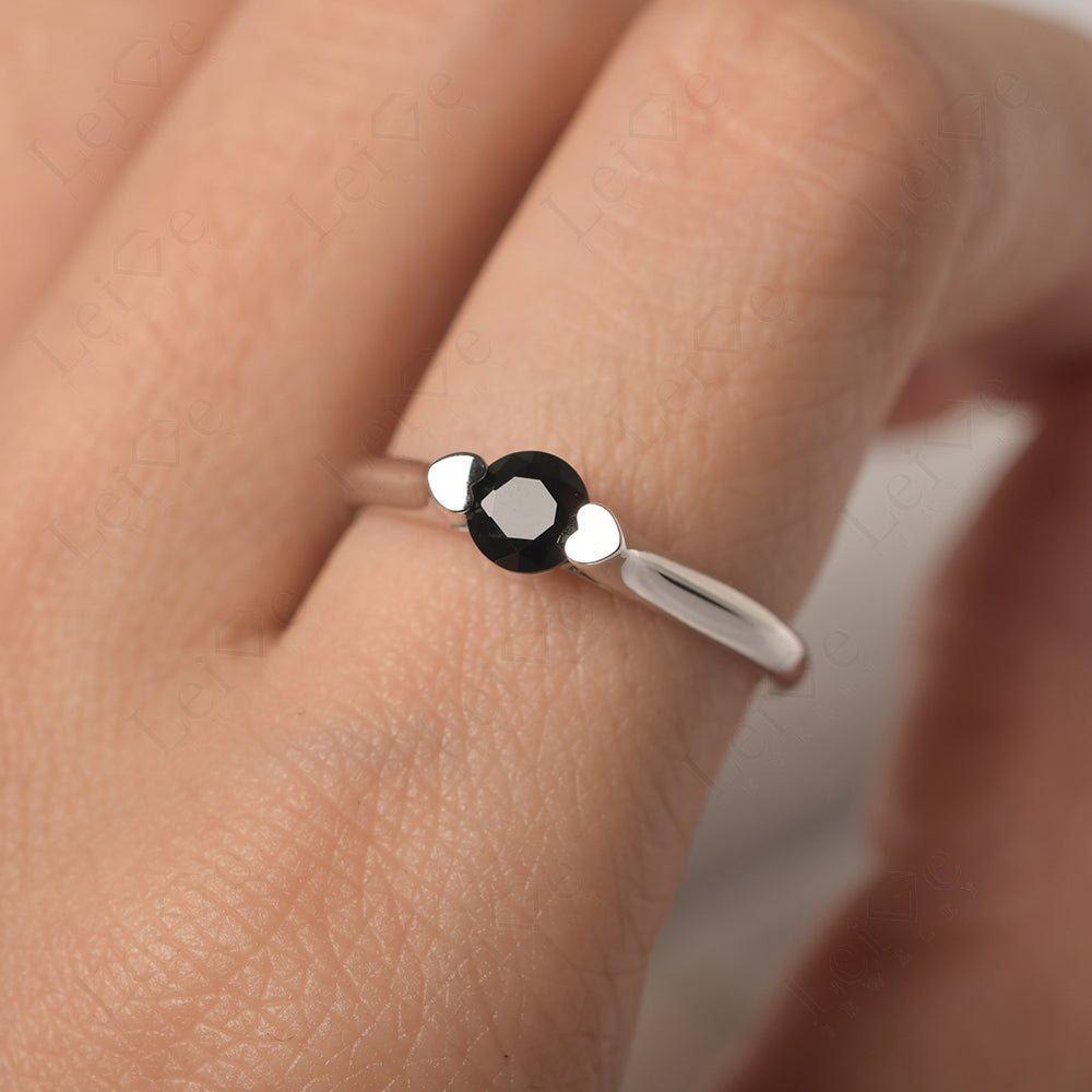 Dainty Black Spinel Ring Solitaire Engagement Ring