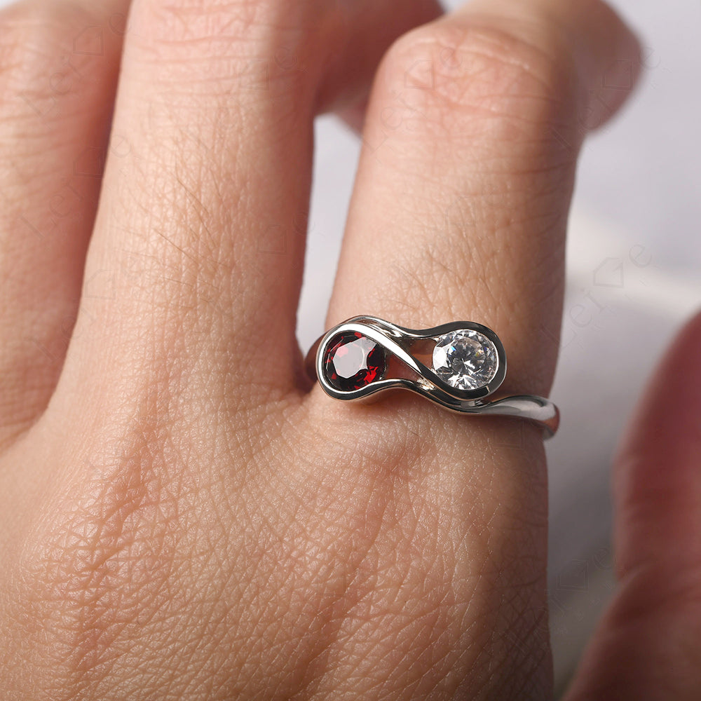 Cubic Zirconia And Garnet Ring Double Stone Engagement Ring