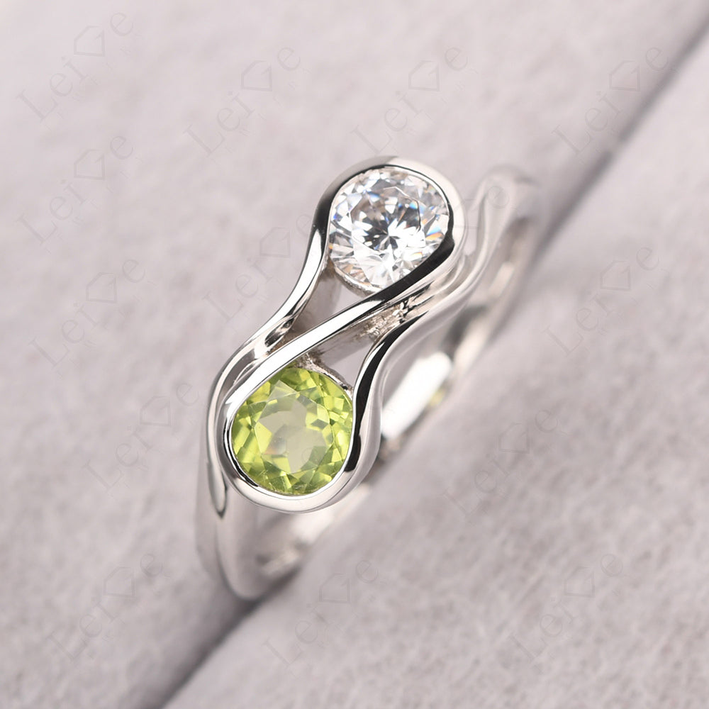 Cubic Zirconia And Peridot Ring Double Stone Engagement Ring