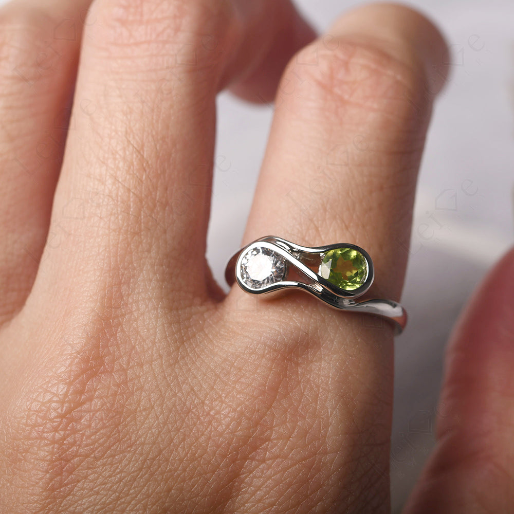 Cubic Zirconia And Peridot Ring Double Stone Engagement Ring