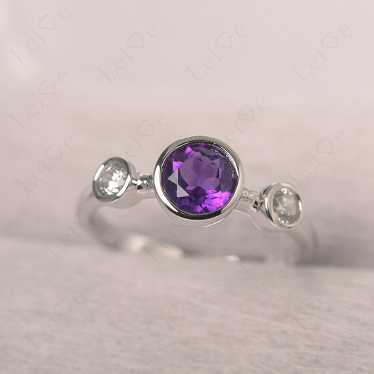 Amethyst Wedding Ring 3 Stone Bezel Set Ring