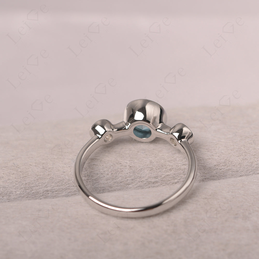 London Blue Topaz Wedding Ring 3 Stone Bezel Set Ring