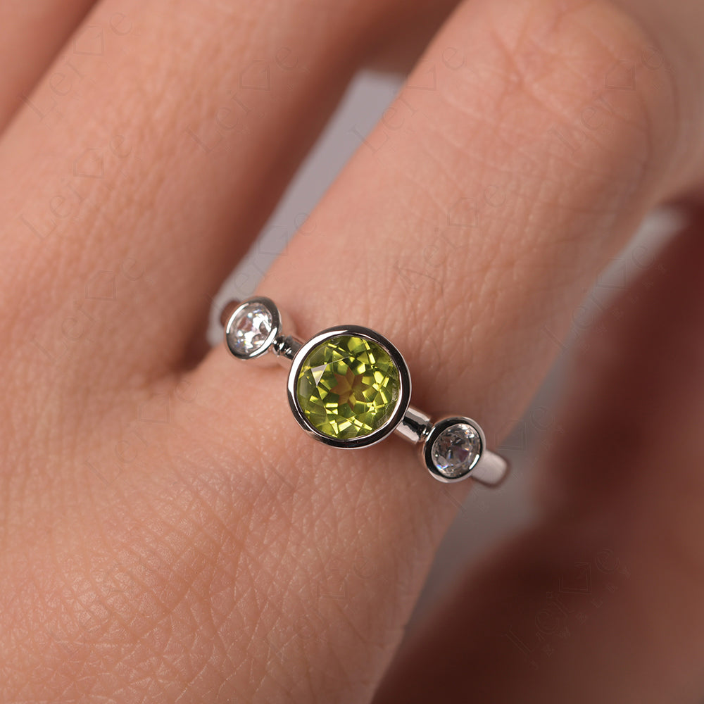 Peridot Wedding Ring 3 Stone Bezel Set Ring